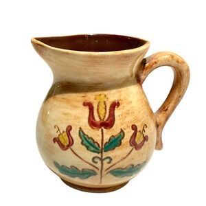 Vintage Pennsbury Pottery Creamer Pitcher Hand Painted Floral Folk Art PA Dutch